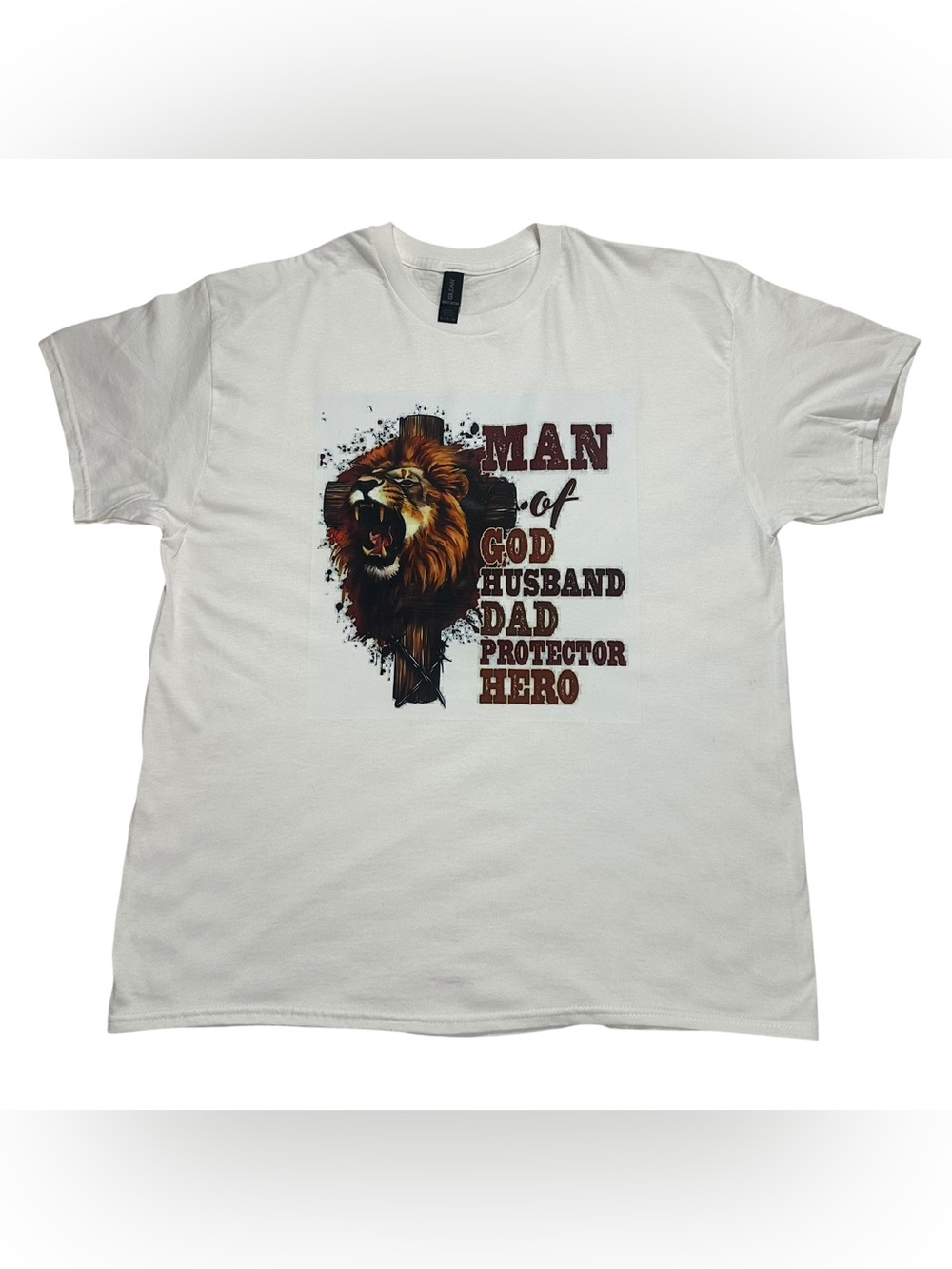 Men’s White Lion Cross 'Man of God' Graphic Tee New Without Tags